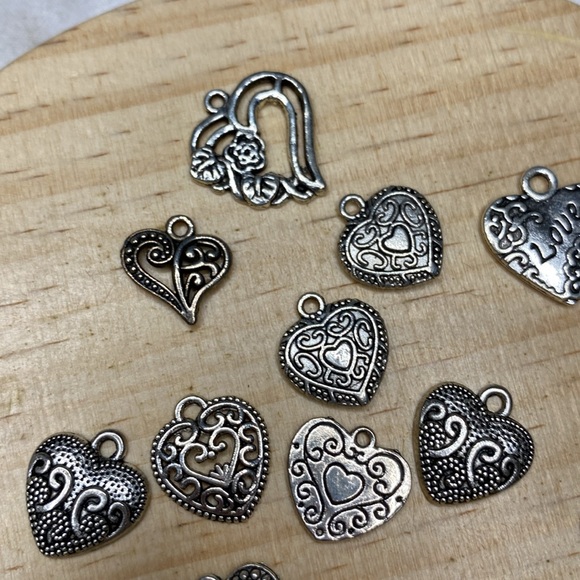 Lot of 12 Heart Silvertone Charms, Decor, Jewelry Making, Scrapbooking, Bracelet - Picture 2 of 3